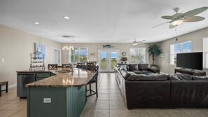 TV, DVD player, ping pong, video library