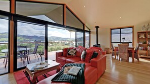 Smart TV, lareira, DVD player, livros