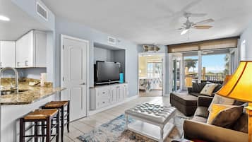 TV, DVD player, video library