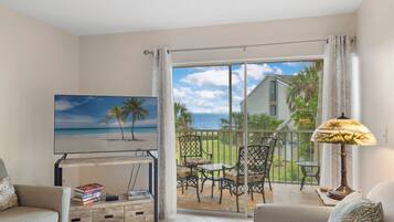 Una televisión de pantalla plana, un reproductor de DVD