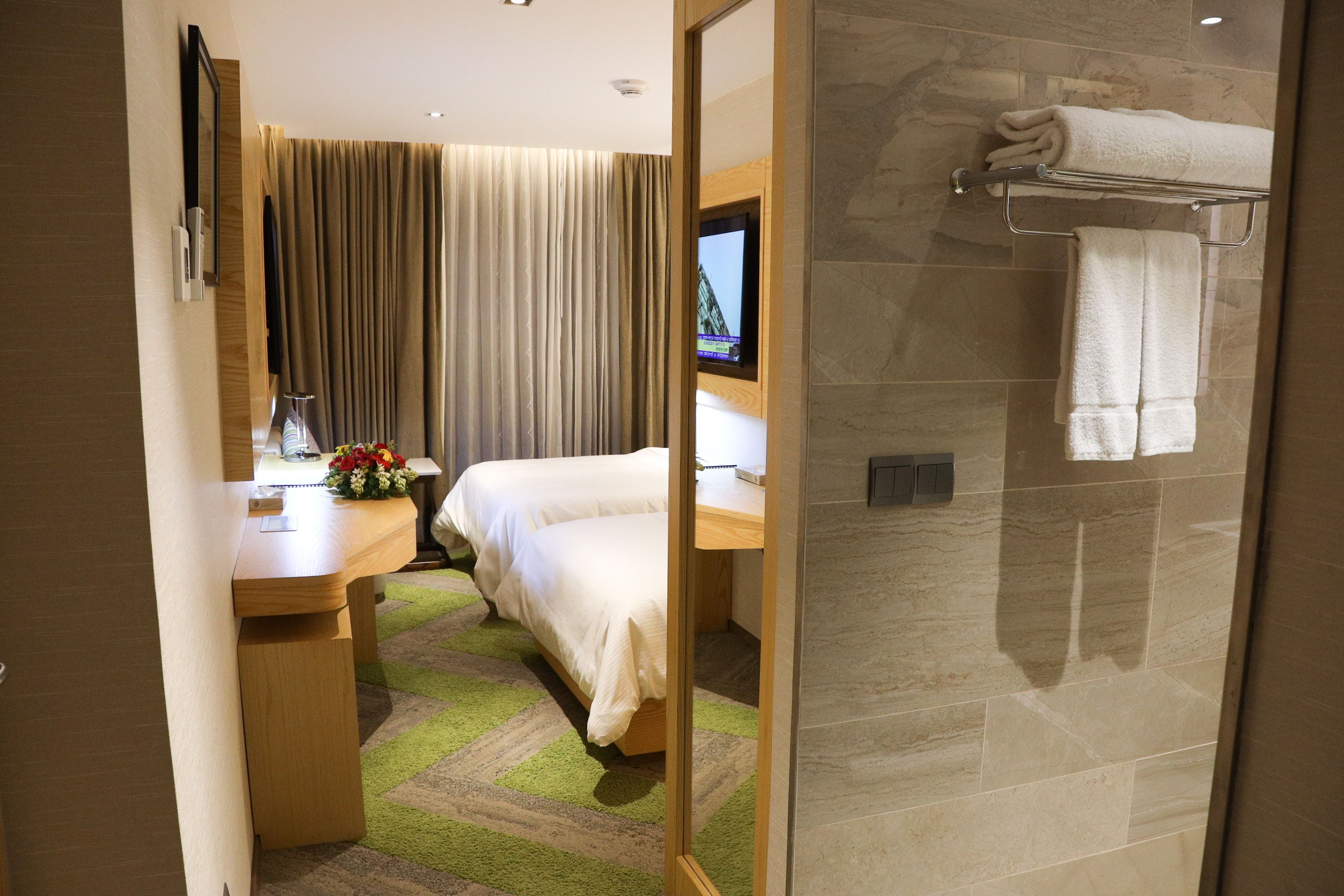 premium twin room, 2 single beds, refrigerator & microwave | view from room