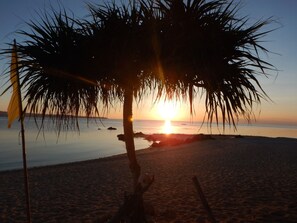 On the beach, snorkelling