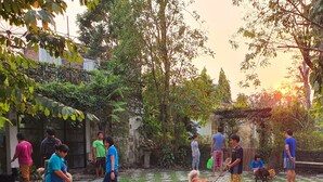 A courtyard with a paved walkway, surrounded by greenery and trees. - Ginger Bread House - Pet Lover Resort (Nakhon Nayok)