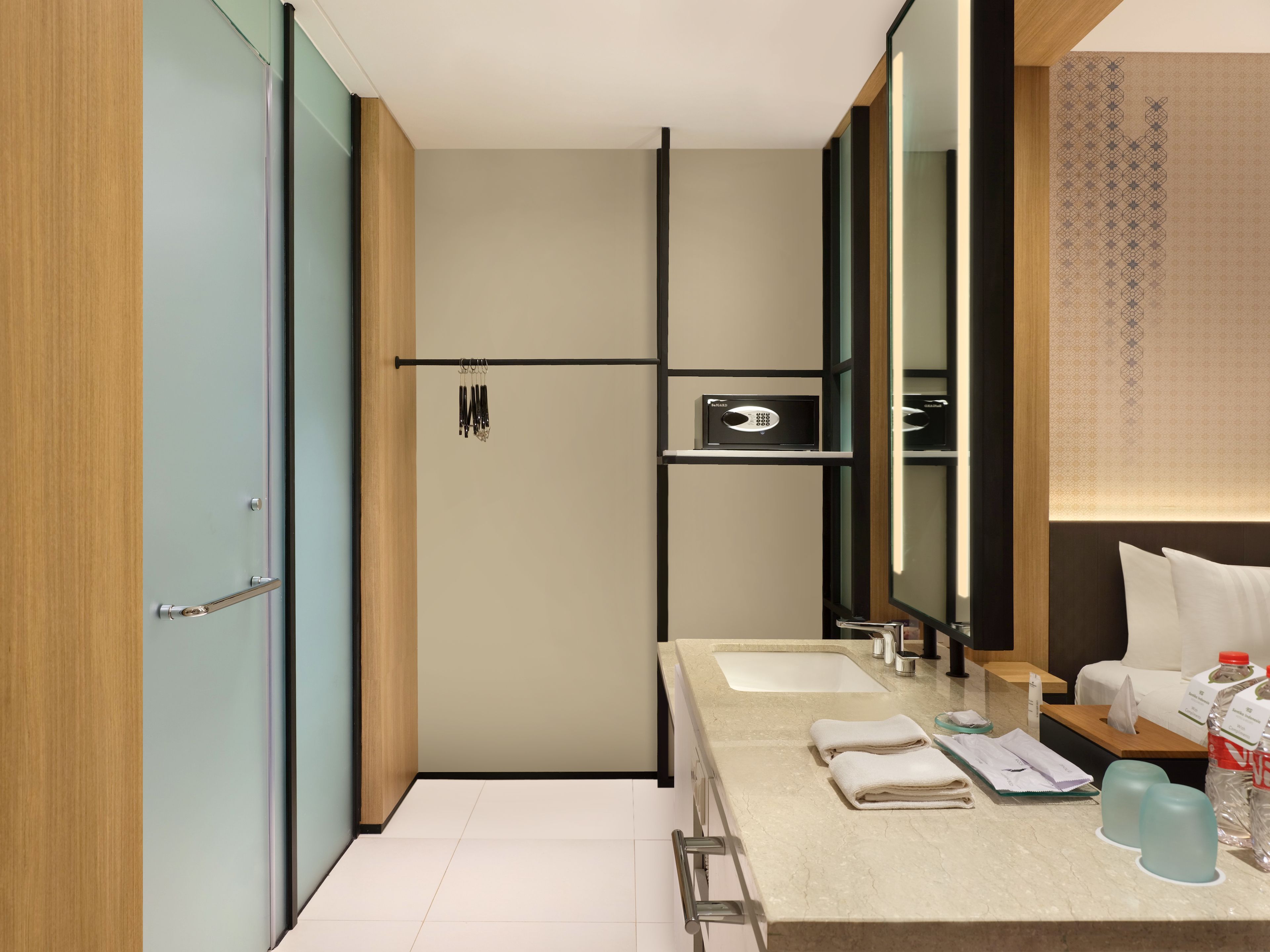 shower, free toiletries, towels