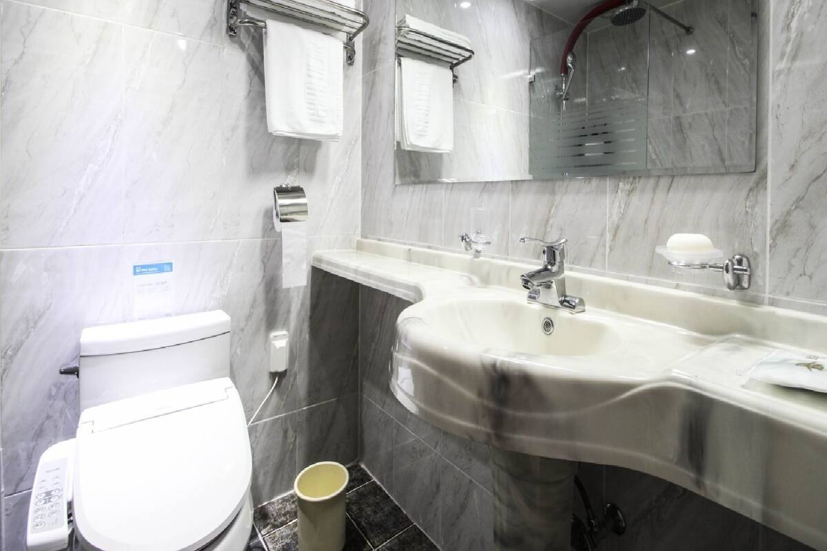 free toiletries, hair dryer, bathrobes, slippers