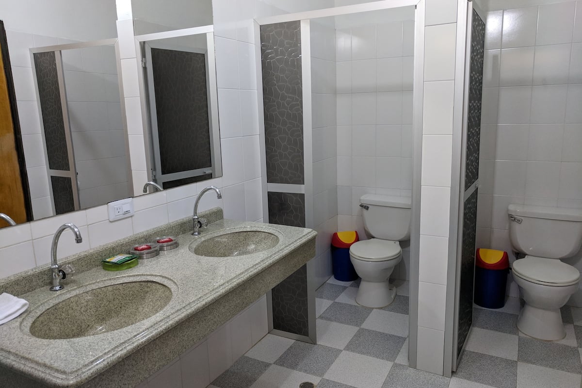 shower, free toiletries, towels