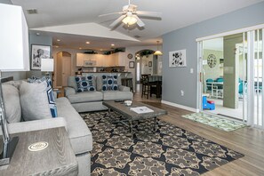 Smart TV, video games, DVD player, foosball