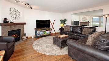 Smart TV, fireplace, DVD player, books