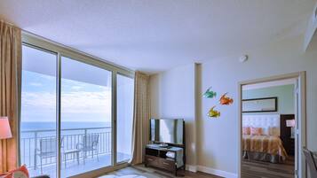 TV, DVD player, video library