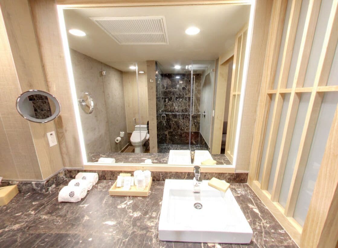 loft master 1 king bed | bathroom | shower, free toiletries, hair dryer, towels