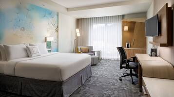 Pillow-top beds, desk, laptop workspace, soundproofing