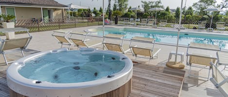 Outdoor pool, sun loungers