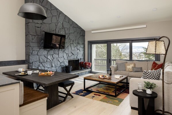 TV, fireplace, DVD player, stereo