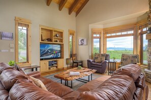 TV, fireplace, DVD player, foosball