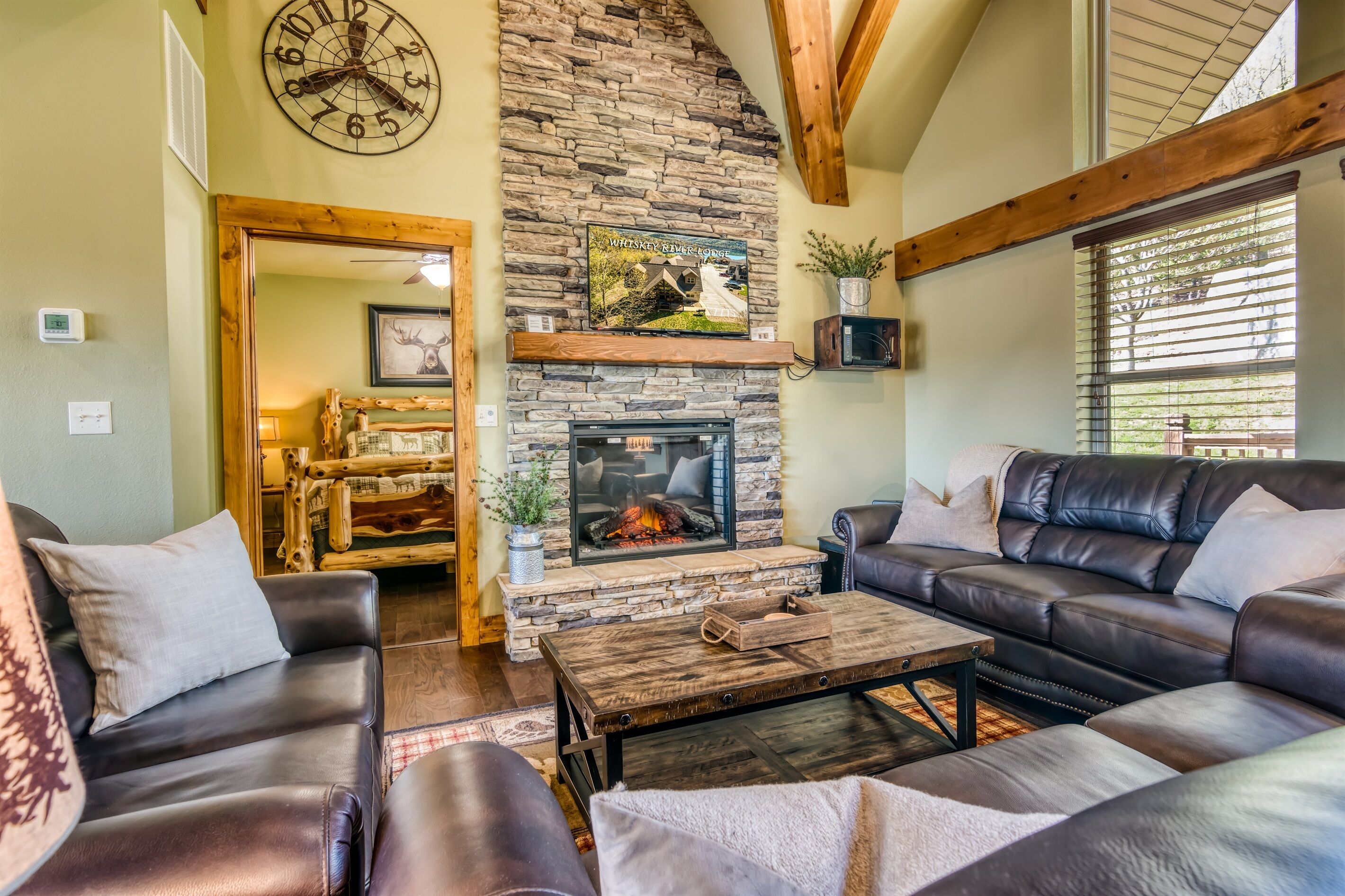 Smart TV, fireplace, video games, DVD player