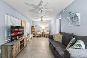 Una Smart TV, una chimenea, videojuegos, libros