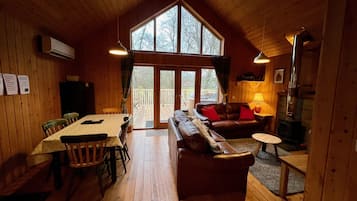 Smart TV, fireplace, DVD player, books