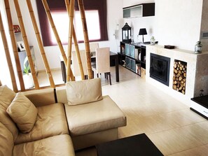 TV, fireplace