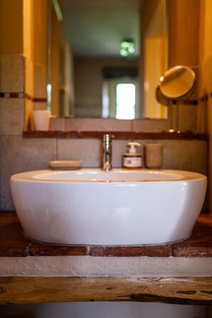 Bathtub, hair dryer, bidet, towels