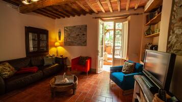 Smart TV, caminetto, lettore DVD, tavolo da ping pong