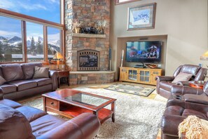 TV, fireplace, foosball