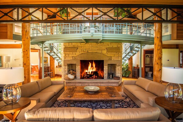 Grand room with wood burning fireplace