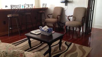 TV, DVD player, books, video library