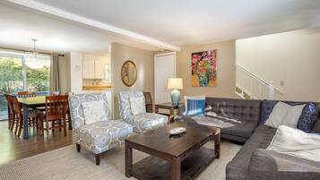 Smart TV, chimenea, reproductor de DVD y libros