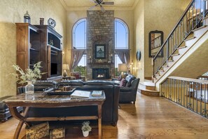 Smart TV, fireplace, video games, DVD player