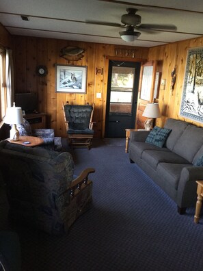 Televisio, DVD-soitin, pöytäjalkapallopöytä, videokirjasto