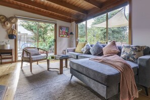 Smart TV, fireplace, video games, DVD player