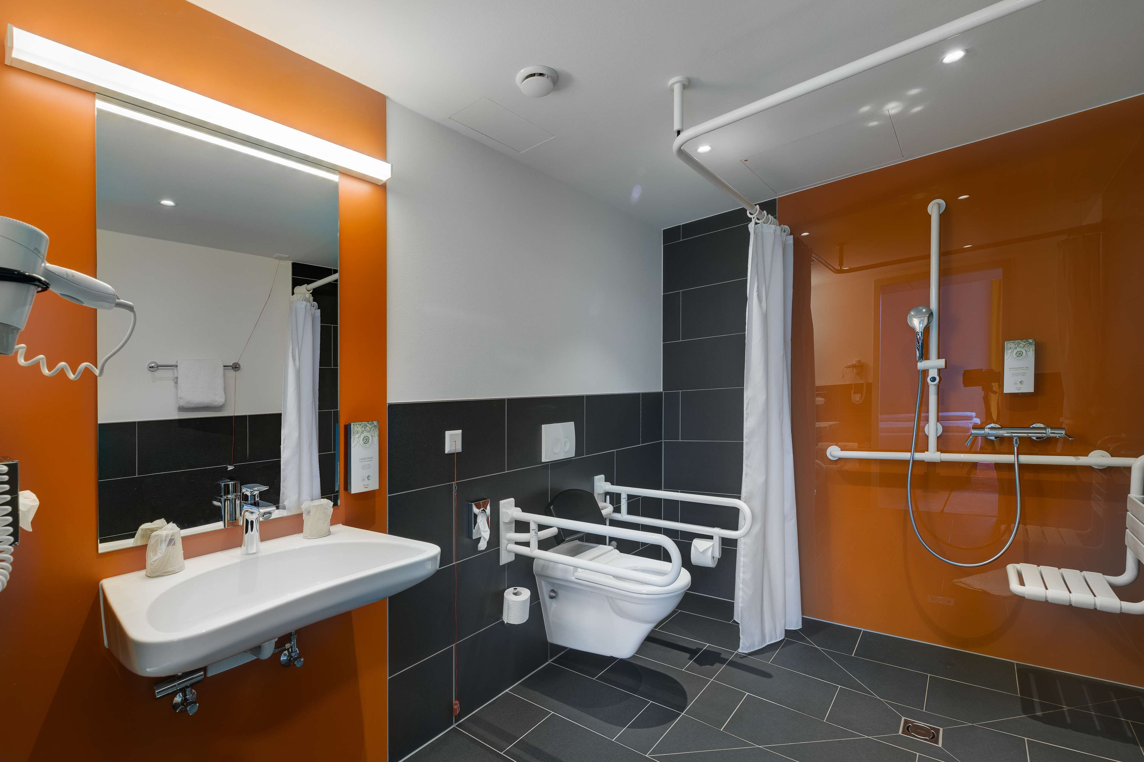 shower, rainfall showerhead, eco-friendly toiletries, hair dryer