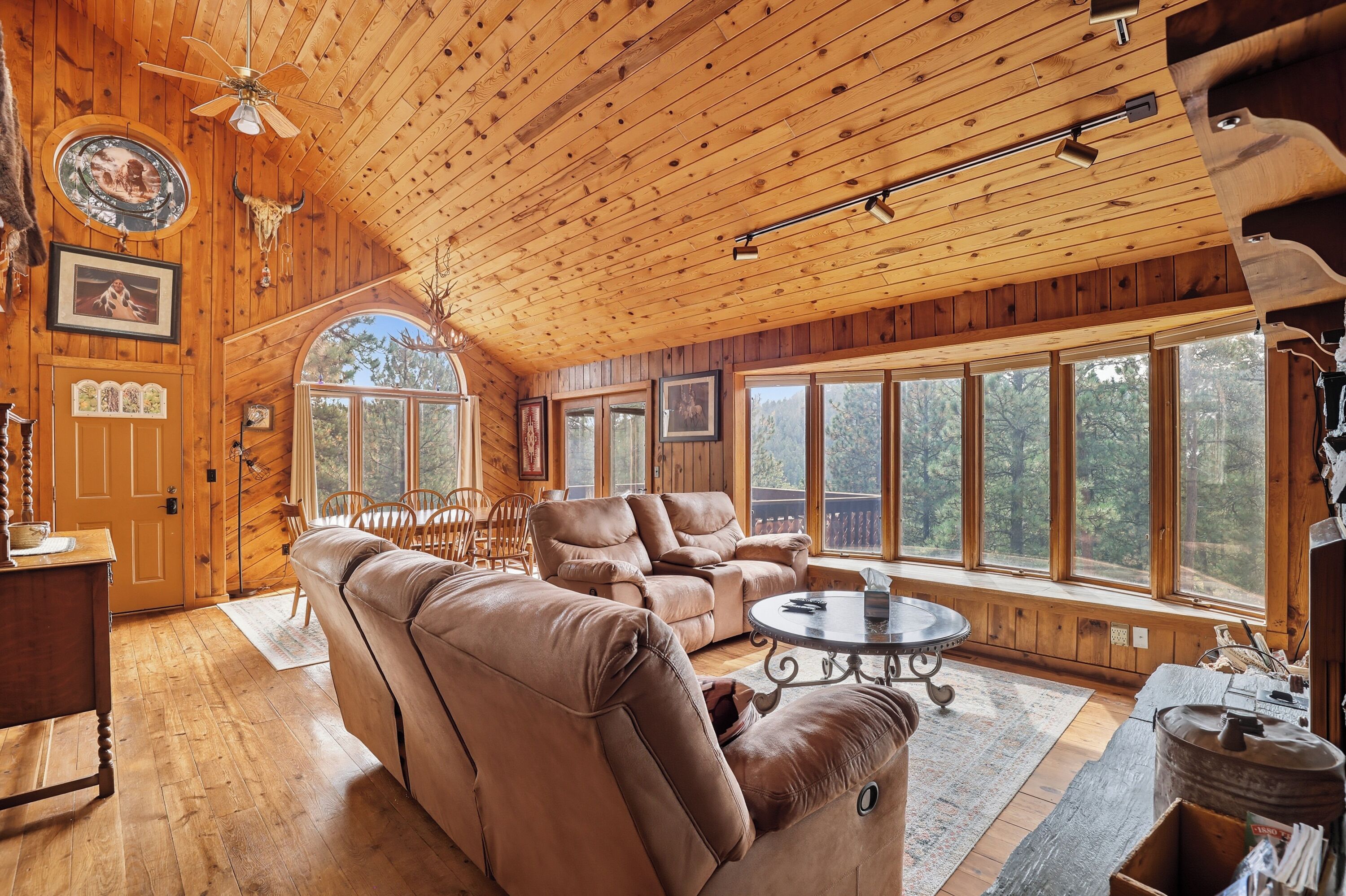 Smart TV, fireplace, table football, books