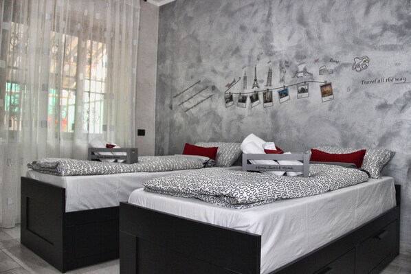 Desk, free WiFi, bed sheets
