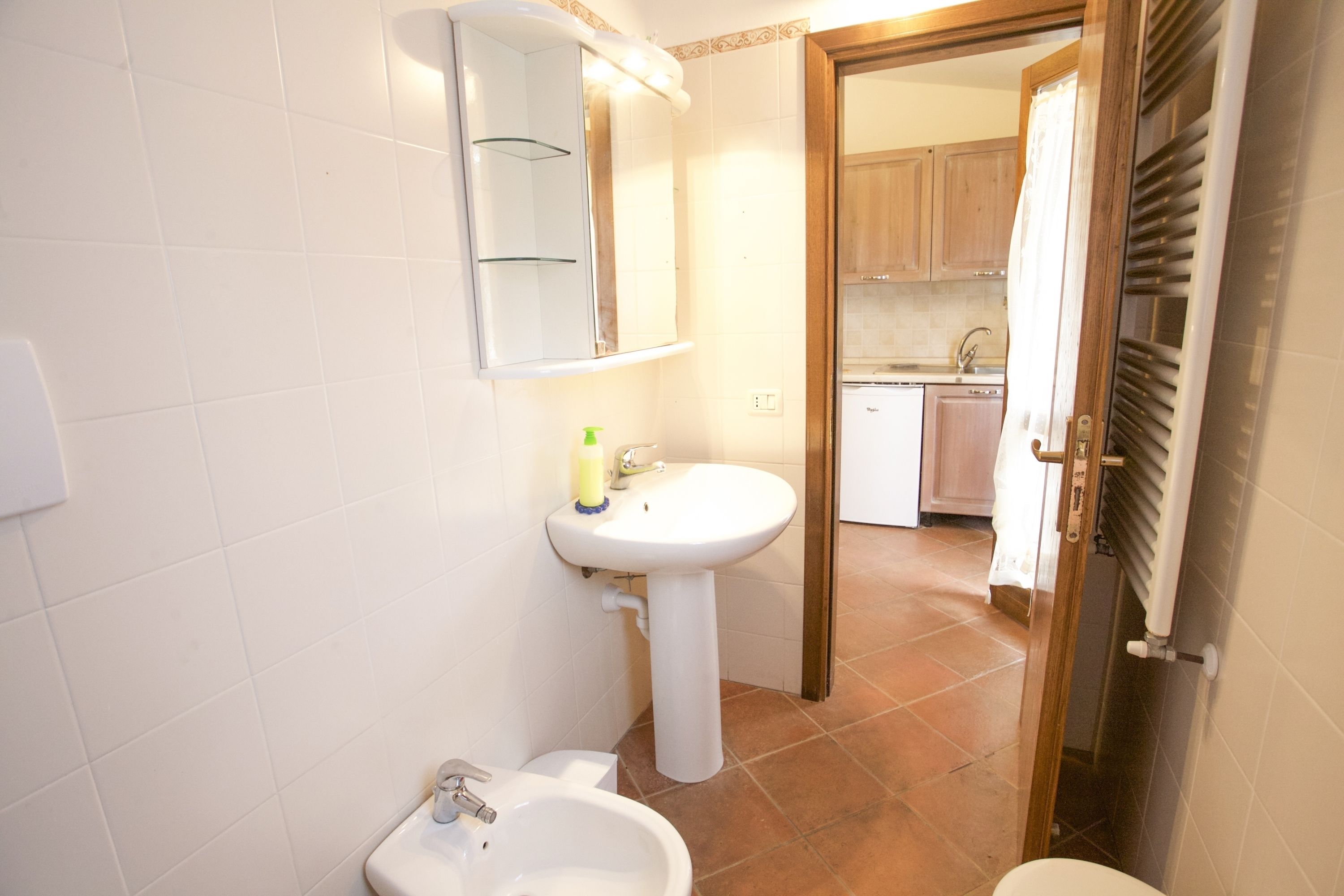 Une salle de bain avec un lavabo, un bidet et un miroir.