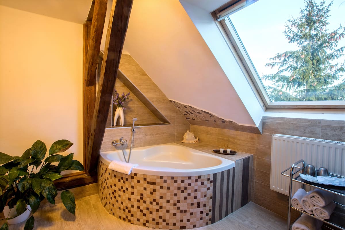 apartment | bathroom | shower, deep-soaking bathtub, free toiletries, towels