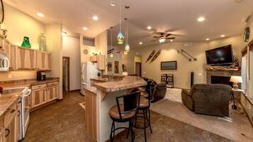 Chalet | Living area | Flat-screen TV, fireplace, video game console, DVD player