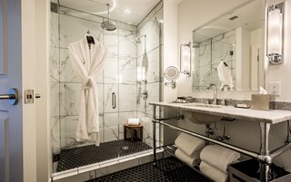 Shower, free toiletries, hair dryer