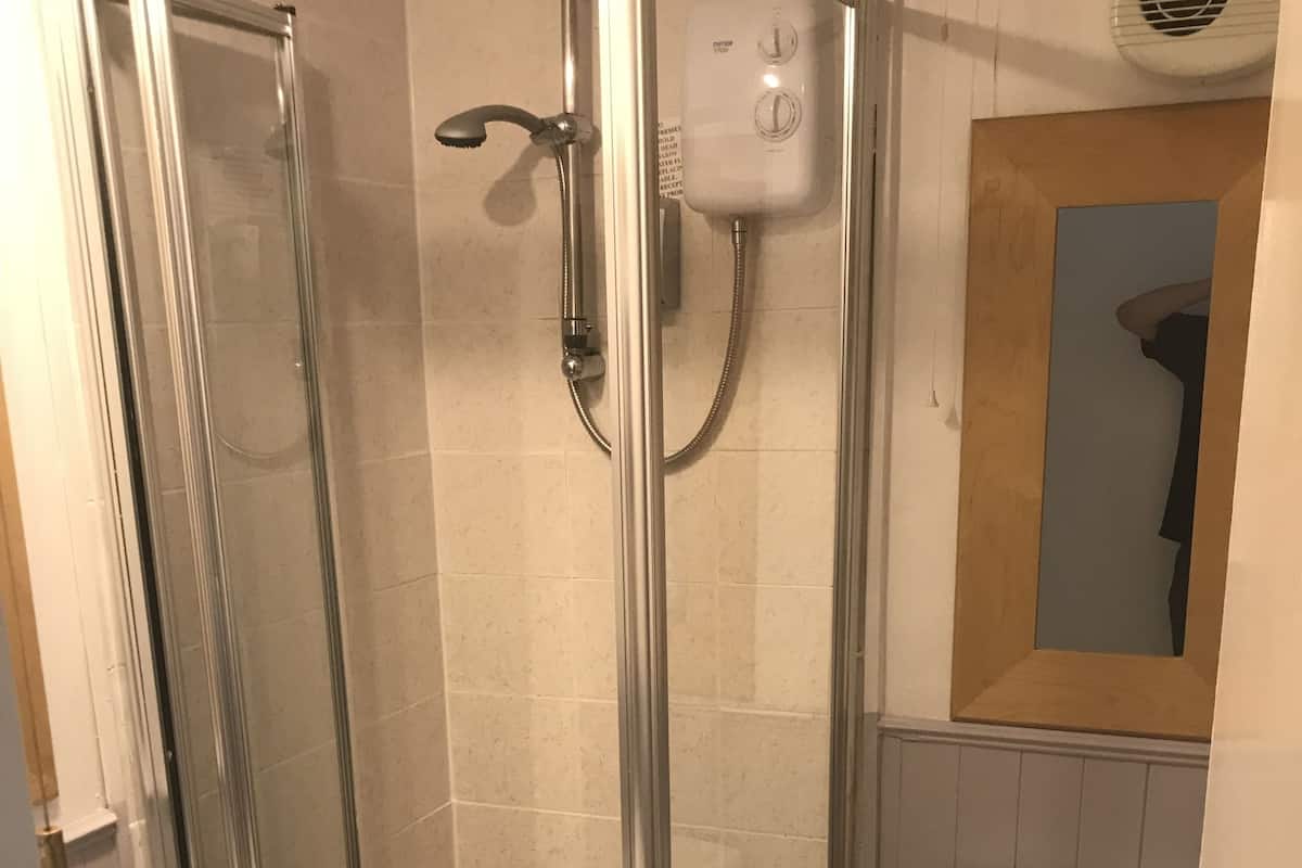 family room (the pineapple room) | bathroom | shower, hair dryer, towels