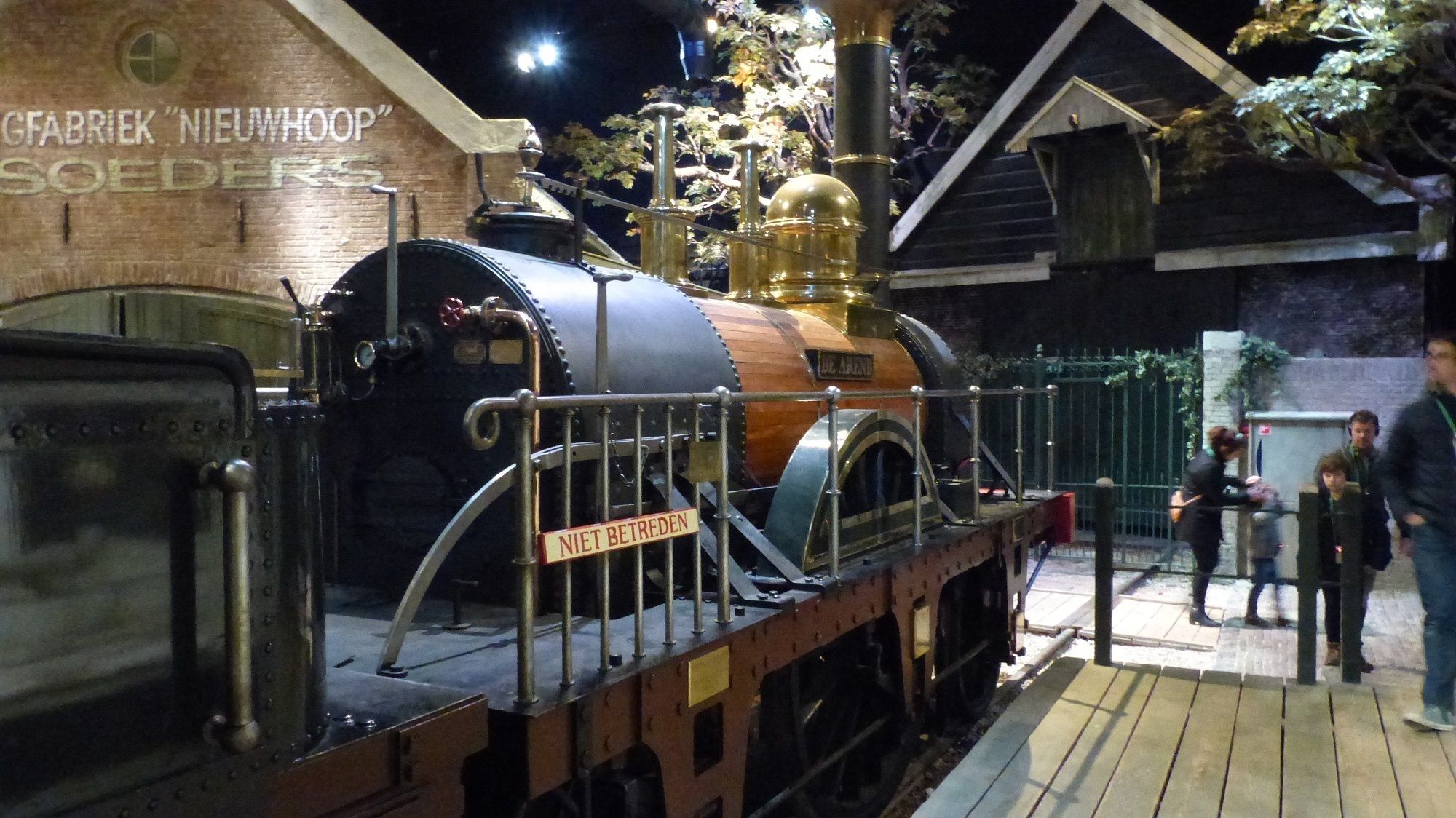 A vintage steam locomotive at a railway museum.