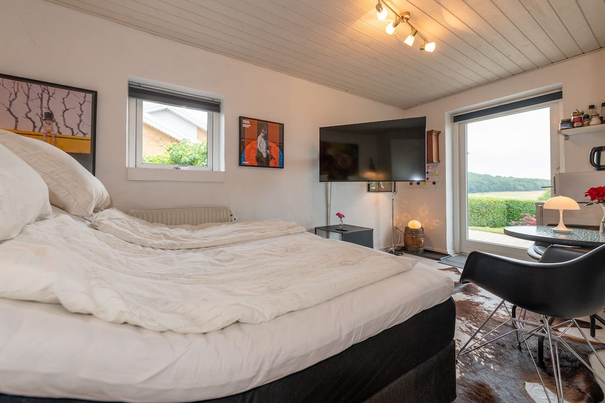 Chambre Double, 1 trĂšs grand lit, salle de bains commune