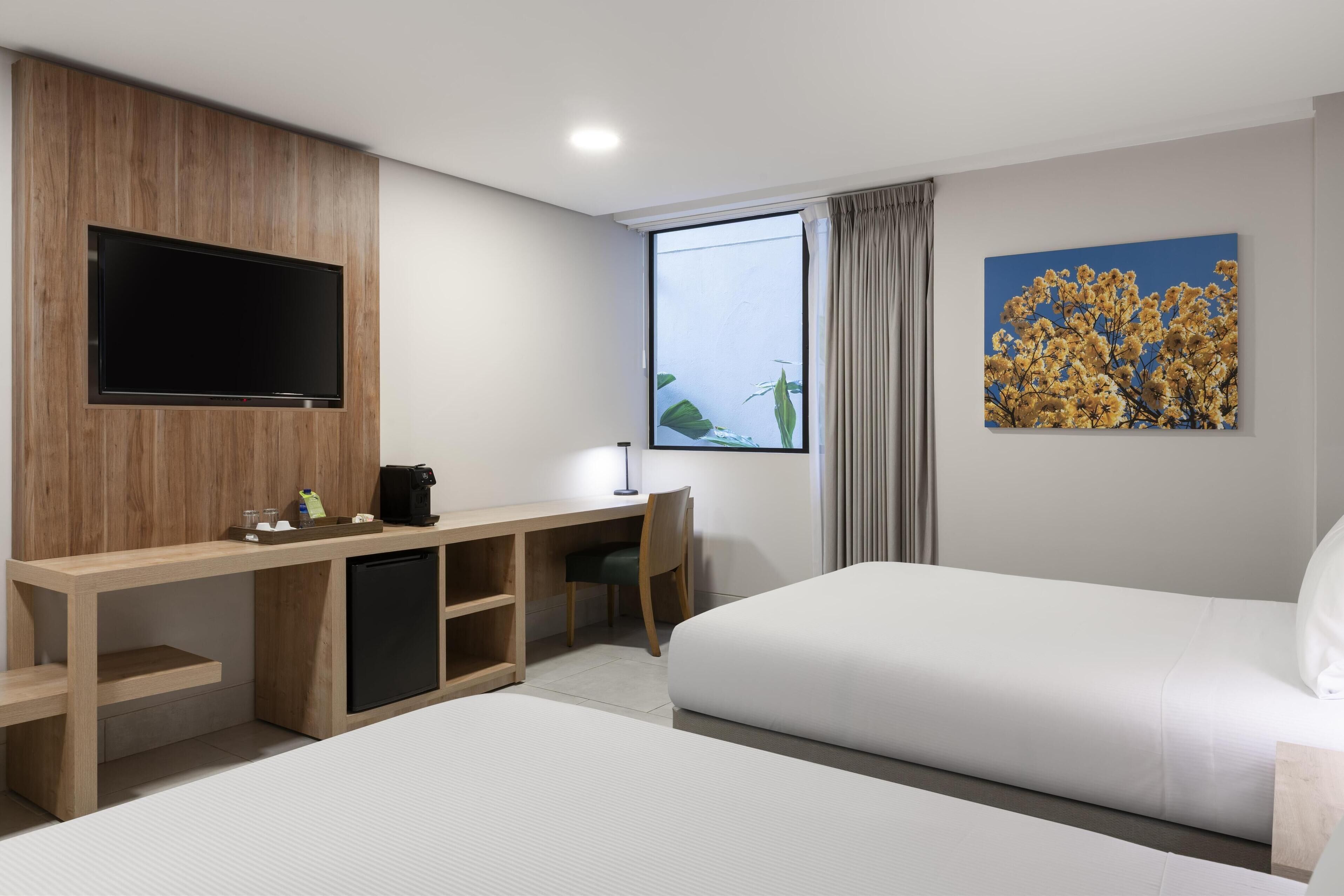 room, 2 double beds | in-room safe, desk, soundproofing, free wifi