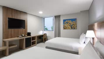 Room, 2 Double Beds | In-room safe, desk, soundproofing, free WiFi