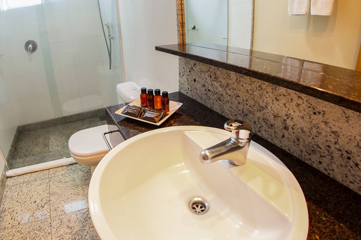 free toiletries, hair dryer, towels