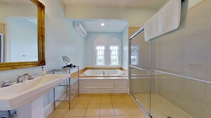 Honeymoon Room, 1 King Bed with Sofa bed, Jetted Tub, Hill View | Bathroom | Separate tub and shower, jetted tub, bathrobes, towels - John Joseph Inn (Groton)