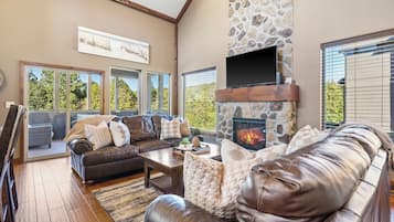 Smart TV, fireplace, video games, DVD player