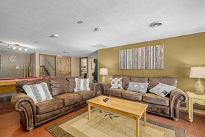 Smart TV, fireplace, video games, DVD player