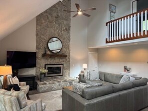TV, fireplace, video games, DVD player