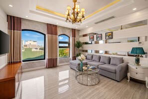 Park Hang Seo Three Bedroom Apartment | Living area | LCD TV - Rung Huong Apartment (Da Nang)