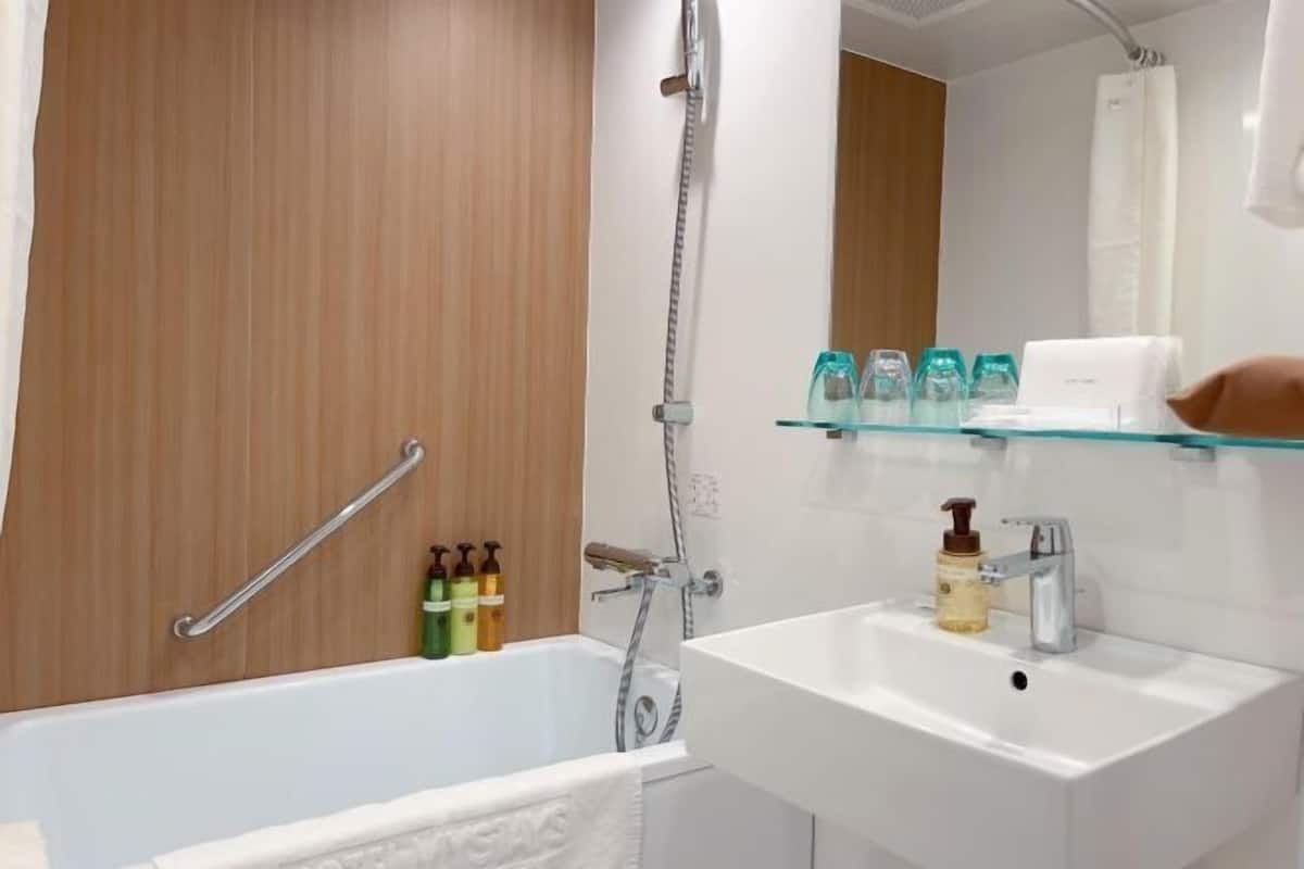 Bathroom | Combined shower/tub, free toiletries, hair dryer, slippers